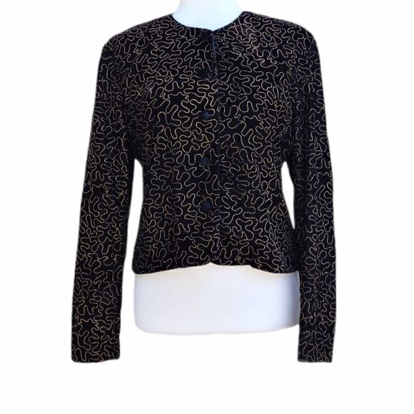 Norton McNaughton Black Velvet Gold Detail Blazer - Picture 4 of 13